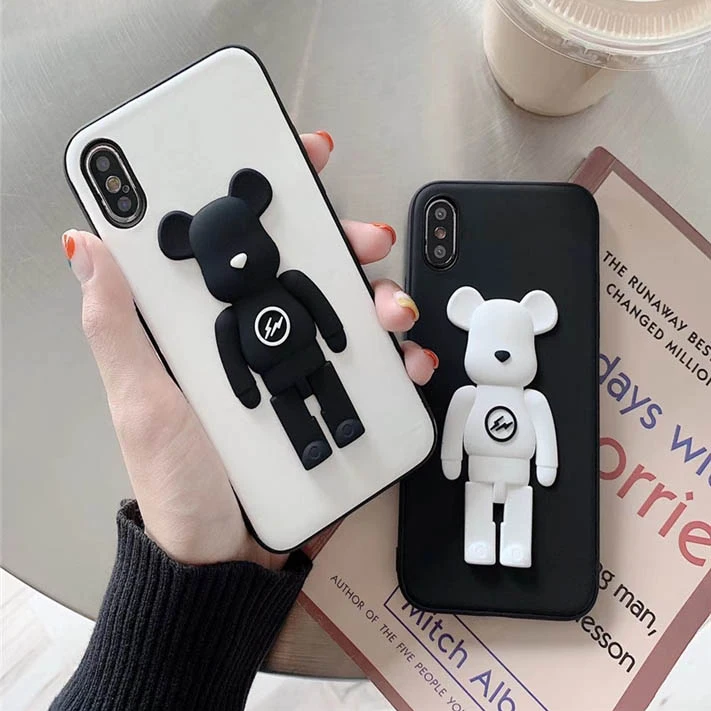 Популярный кожаный чехол с 3D медведем мягкими краями для телефона Iphone 6 7 8 plus X XS XR