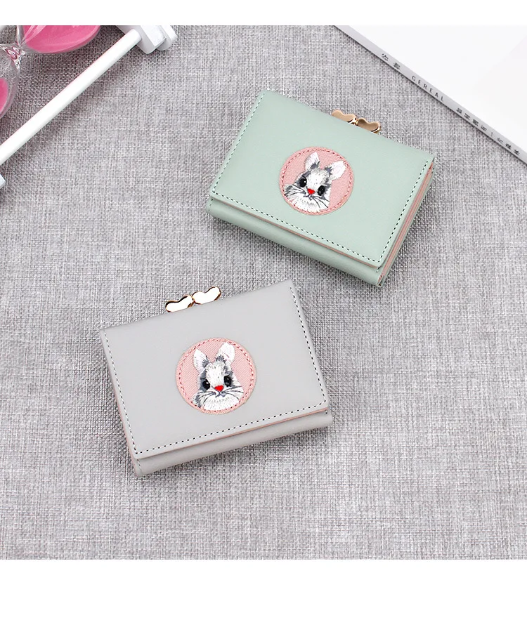 Милый женский кошелек с несколькими карточками, тканевые наклейки с кроликом, папка для смены, японский кавайный короткий многофункциональный кошелек для монет, набор для карт