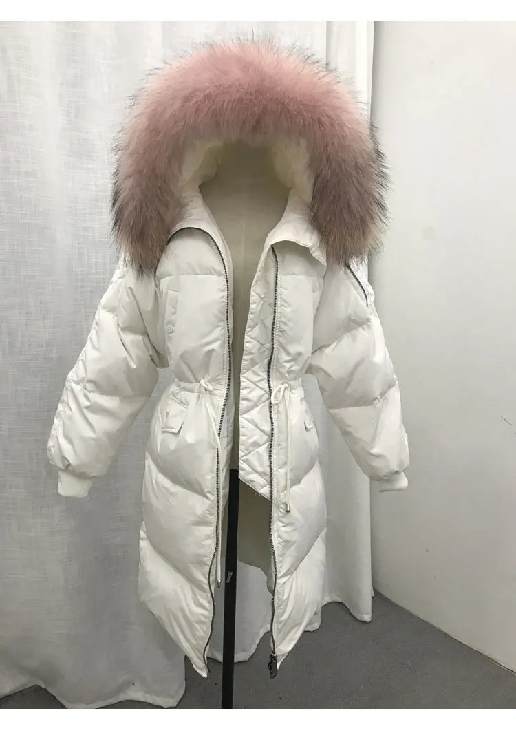 Зима, Южная Корея, Dongdaemun, большой меховой воротник, толстый пуховик средней длины, Женское пальто свободного кроя, большой размер
