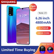 Versão global soyes nota 23 telefone móvel 6.26 Polegada hexa núcleo smartphone 4800mah 2gb ram 16gb rom tela cheia 5 + 13mp telefones celulares