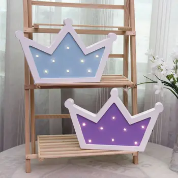

Wooden Crown Night Light Candy Color Cute Bedside Lamp Wall Hanging Desk Decoration Home Decor Kids Toy Gift