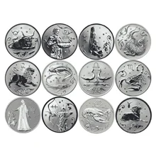 

12Pcs A Set Silver Plated Commemorative Medallion 12 Russian Constellations Complete Set of Coins with a Diameter of About 33mm
