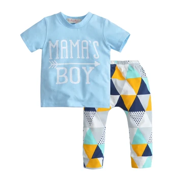 

2019 New Summer Baby Clothes Set Newborn Baby Boy Clothes Short Sleeve Blue letters T-SHIRT + Pants 2 pieces set Casual Outfits