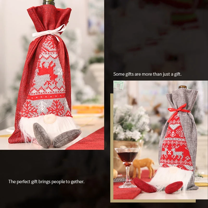 4Pcs Wine Bottle Cover Christmas Wine Bottle Dust Cover Christmas Wine Bottle Bag Gift Bags Decorations New Years Decor Xmas Din