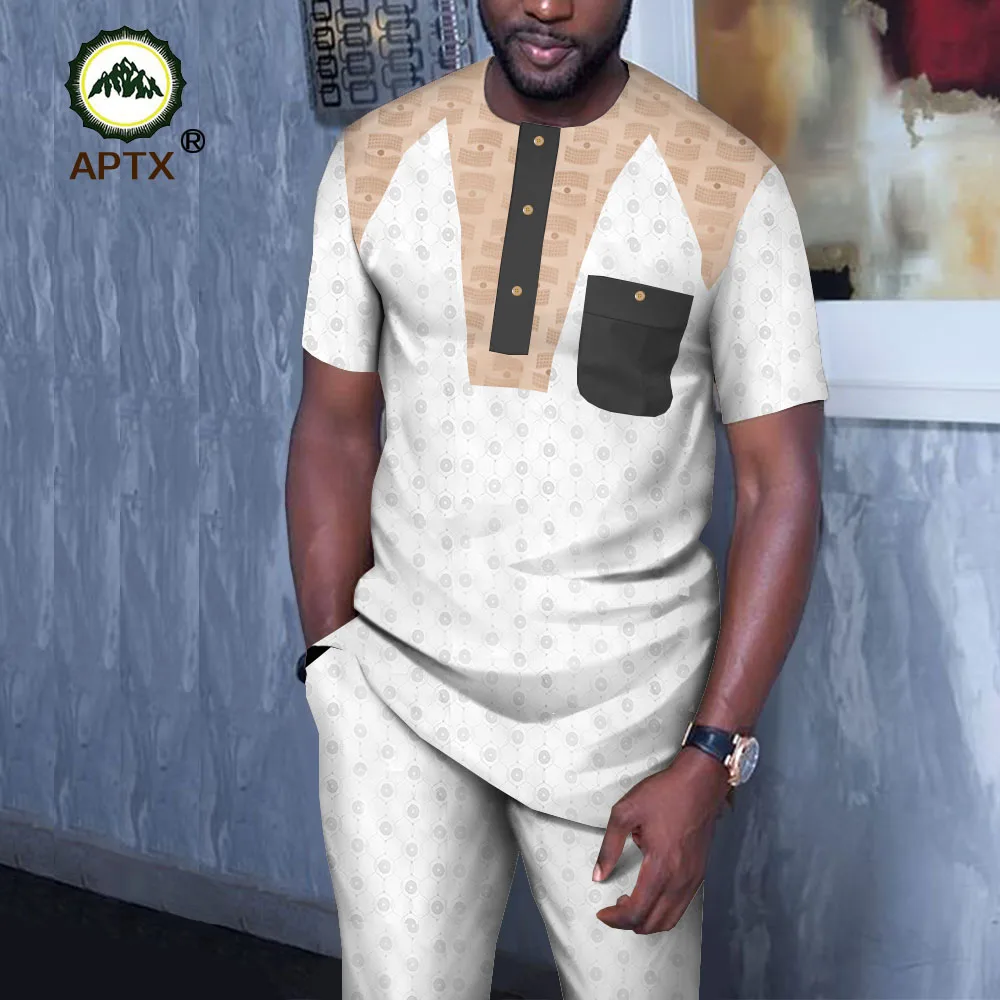 APTX жаккардовая ткань хлопковый костюм для мужчин одежда Халат короткий рукав Саудовская Арабский Тауб juba ТОБ человек кафтан T1916016 - Цвет: 4