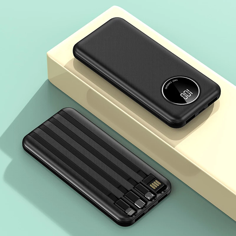 

Portable Power Bank Built in Cable External Charging Battery Charger for iPhone 15 Xiaomi Samsung Huawei P30 Powerbank 20000mAh