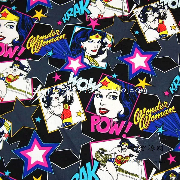 140 см ширина Wonder woman узорная хлопковая ткань холщовая для платья одежда DIY Пэчворк