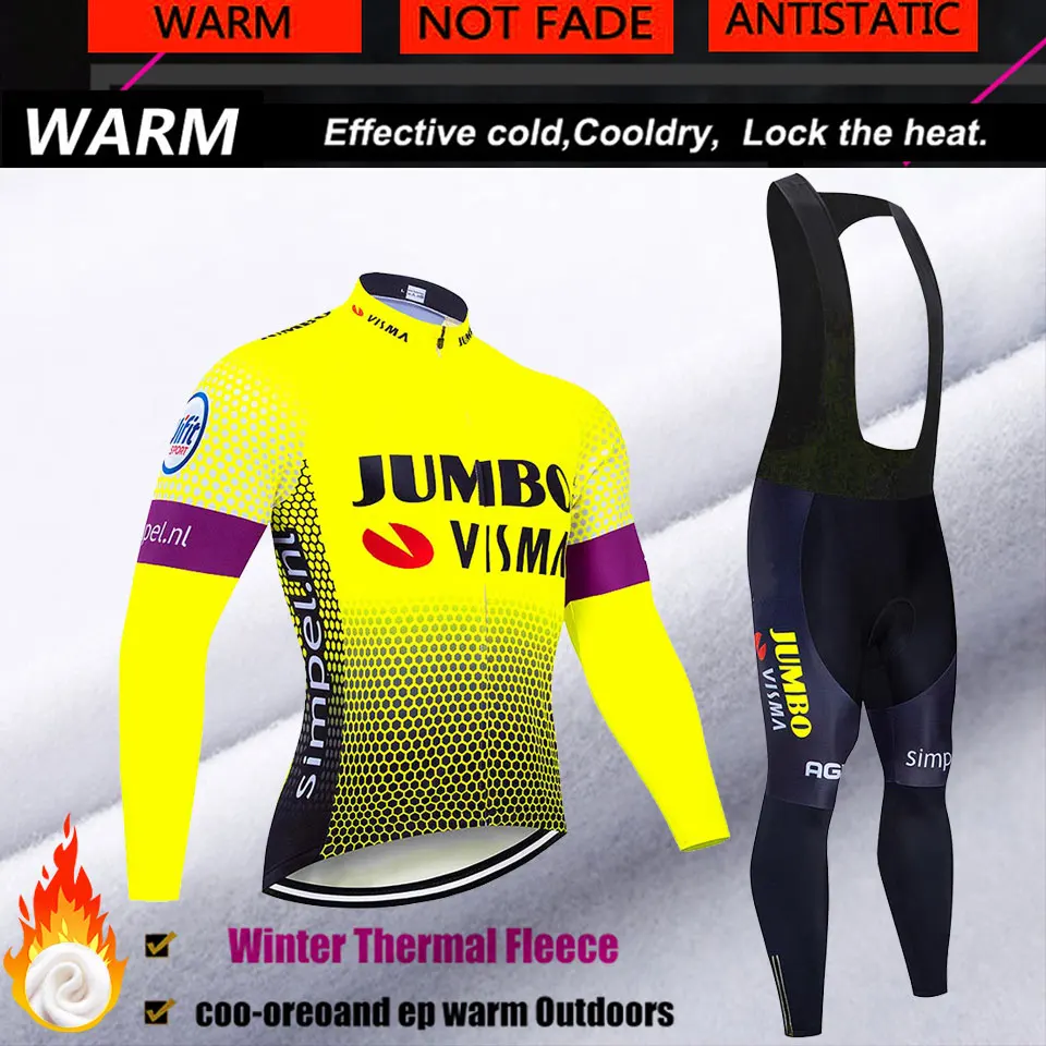 Pro Team Jumbo Велоспорт Джерси 9D Bib набор MTB Форма велосипед одежда мужская зимняя теплая флисовая велосипедная Одежда для велоспорта