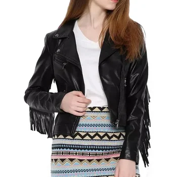 

women PU jackets coats autumn fashion tassel female Faux Leather jackets casual style ladies winter punk coats