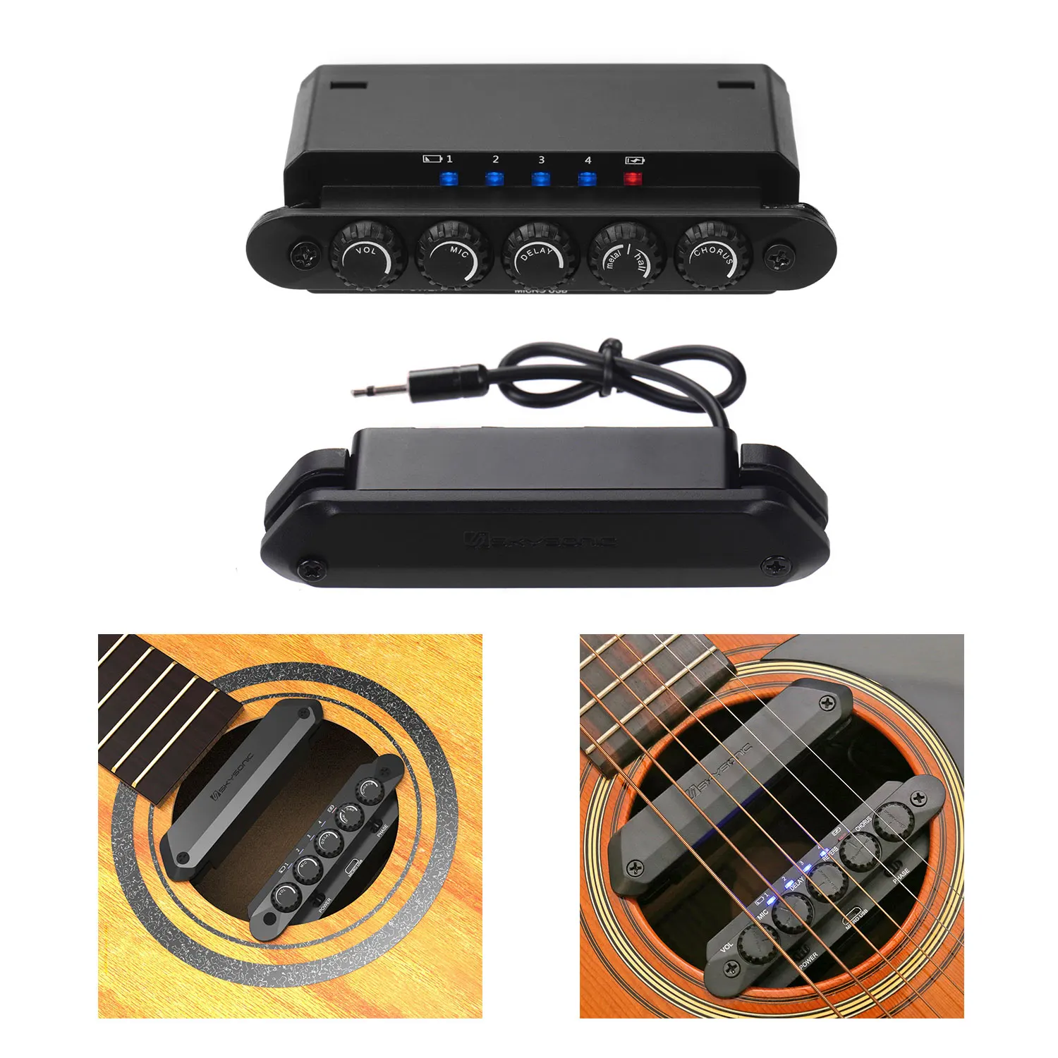 SKYSONIC R2 Акустическая гитара резонансный звукосниматель с магнитным регулятором громкости/громкости микрофона/задержки/реверберации/управления хором переключатель фаз
