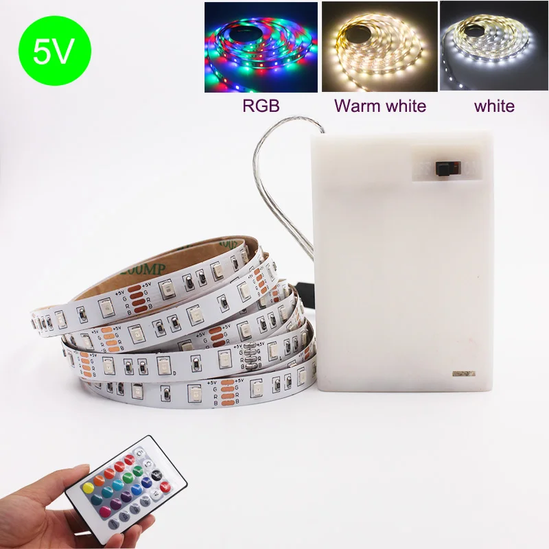 

DC5V RGB LED Strip 24Key battery Power Flexible Light Lamp 50CM 1M 2M 3M 4M 5M SMD 2835 Desk Screen Tape TV Background Lighting