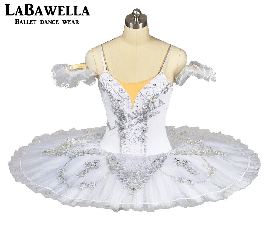 Women Pancake  Costumes BT8931G White Sliver Professional Ballet Tutu Classical Ballet Ballerina Competition Performance Tutu