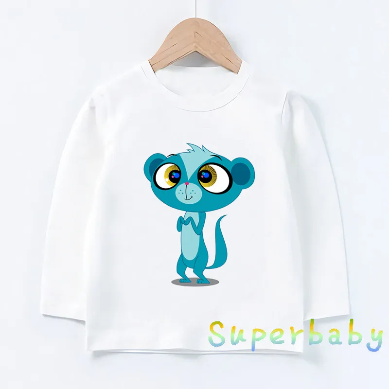 Детская Милая футболка с принтом «Littlest Pet Shop» Забавные топы с рисунком для маленьких мальчиков и девочек, детская футболка с длинными рукавами LKP5262