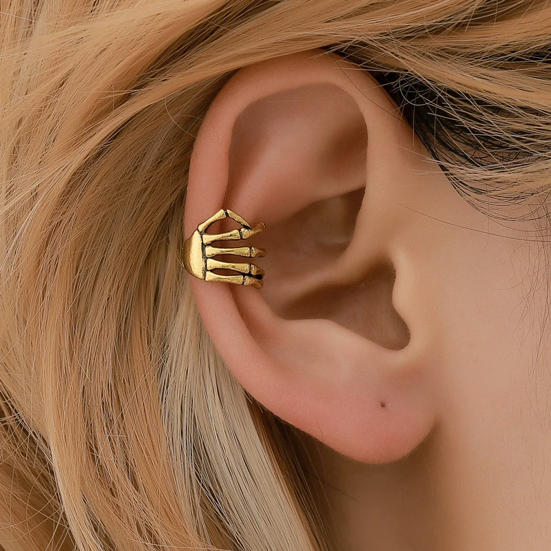 Fashion Creative Punk Style Skull Finger Ear Bone Clip Earrings Women's Non-Pierced Jewelry Wholesale | Украшения и
