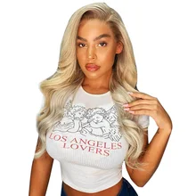 

Europe and the United States navel crop angel print slim T shirt women's 2020 summer women's fashion