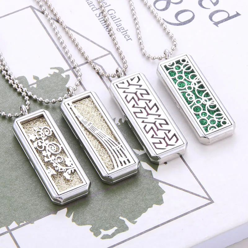 

Rectangular Stainless Steel Aromatherapy Diffuser Necklace Jewelry Perfume Locket Pendant Essential Oil Locket Send Crystal pad