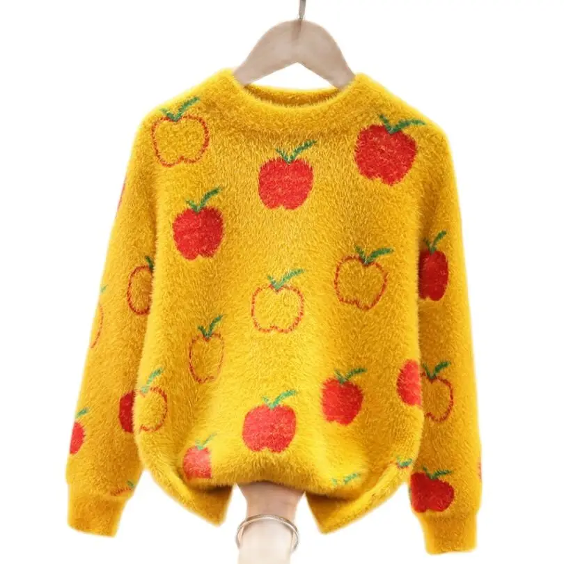 

2021 New Arrival Autumn-Winter Girls Sweaters 4-17Y Baby Girls O-neck Mink Velvet Knite Warm Jakcet Teenage Pullovers Children