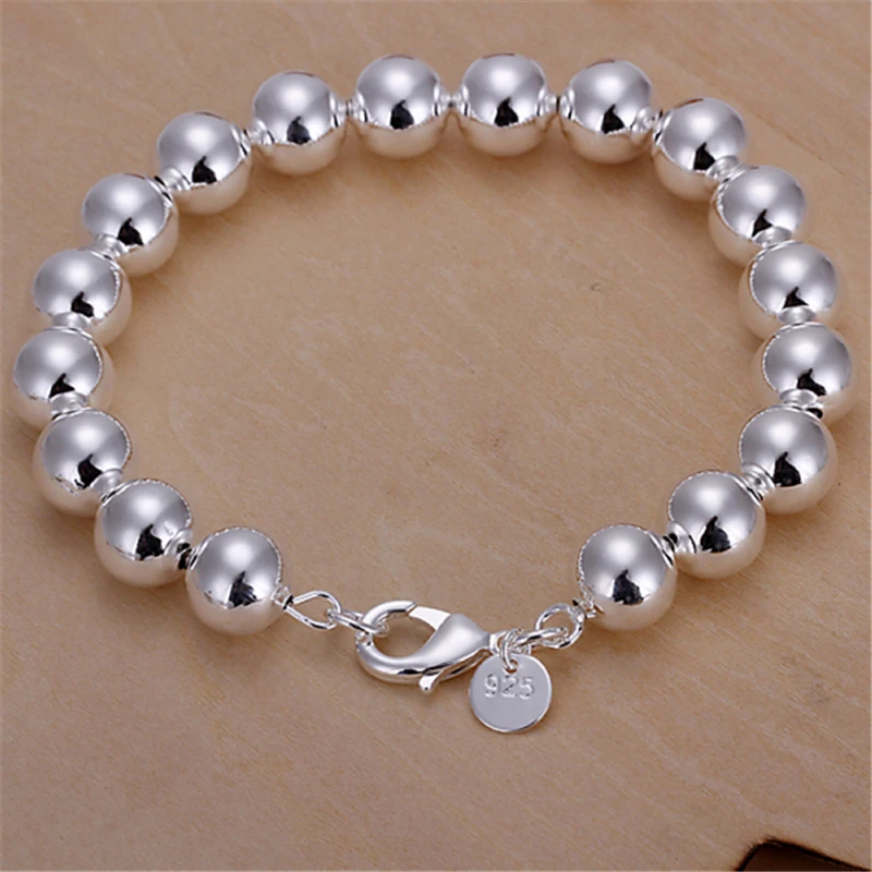 Bracelet 8mm/10mm Hollow Circle Ball Beads Silver Beaded 20cm Woman Charm Fashion Jewelry
