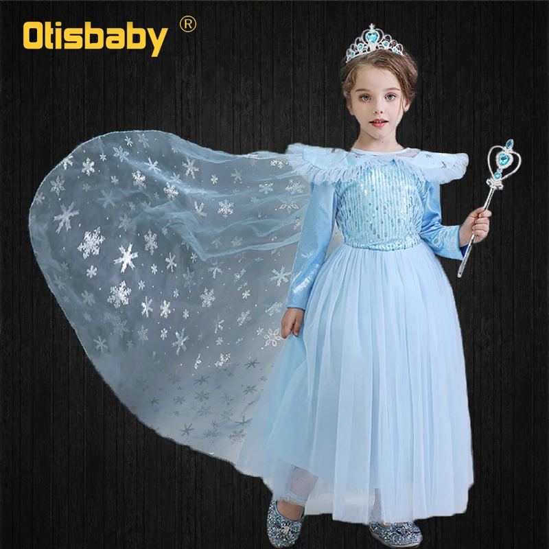 Dress Новогоднее зимнее платье Эльзы из тюля с длинными рукавами и пайетками костюм принцессы с длинными рукавами, платье снежной мантия королевы, детское платье для дня рождения, выпускного вечера - Цвет: Dress