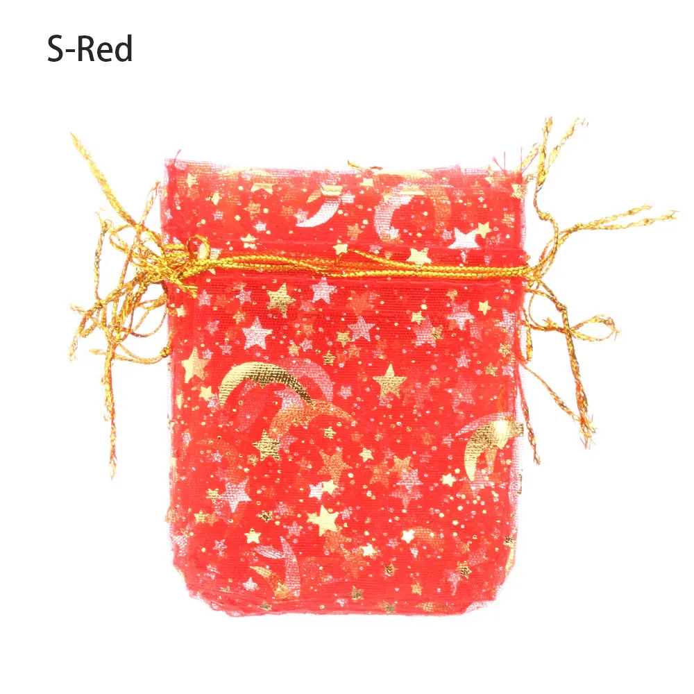 red-7x9cm 10 шт. Рождественский Подарочный шнурок мешок звезда Луна органза свадебный подарок мешок шнурок ювелирные изделия конфеты пакет вечерние украшения - Цвет: red-7x9cm