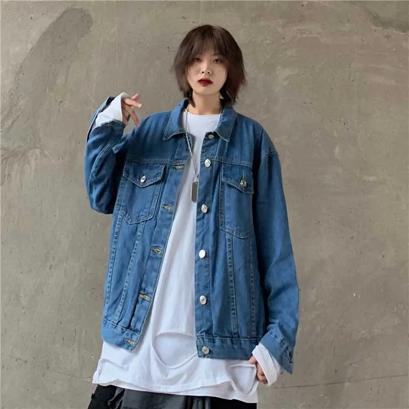 NiceMix джинсовая куртка женские свободные пальто с длинными рукавами Boyfriend Harajuku Весна Осень Новые джинсовые пальто женские высокого качества