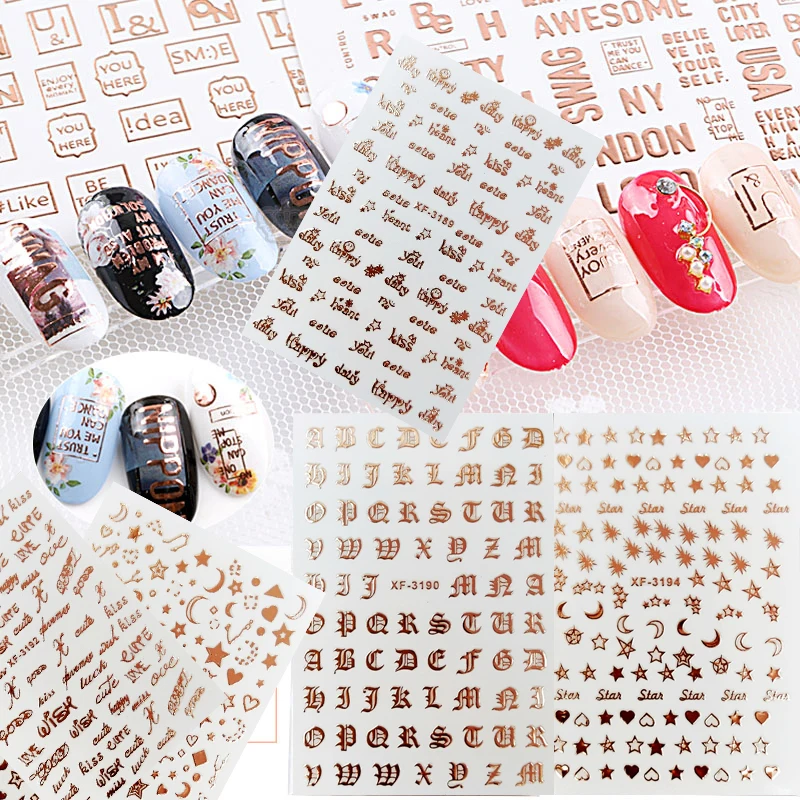 

DIY 3D Nails Stickers for Nails Self Adhesive Sport Rose Gold Nail Art Decoration Sticker Fashion Style Decals Accessoires Tips