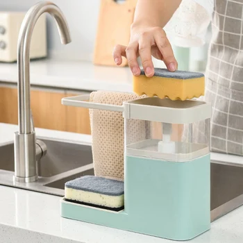 

Multifunction Soap Pump Dispenser Cleaning Liquid Container Sponge Holder Dishcloth Towel Rag Hanger Drain Organizer
