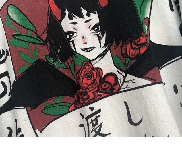 Harajuku Red Horn Devil Woman T Shirt 6