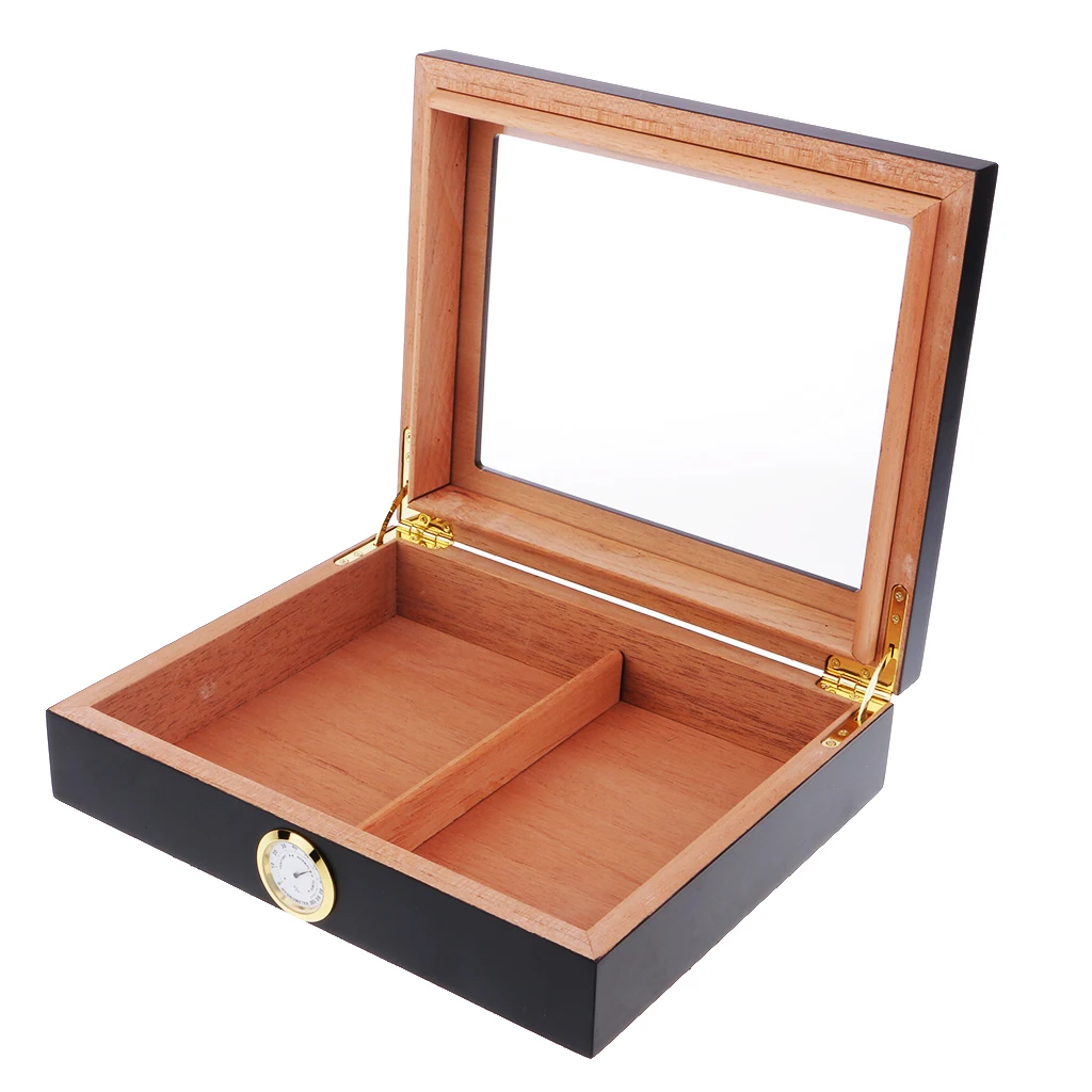 Black as described Испанский кедр Humidor деревянная выстроенная сигарная коробка с гигрометром увлажнителя, подарок для мужчин, бизнесмена, мужчины, папа - Цвет: Black as described