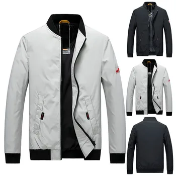 

Men's Autumn Winter Casual Pure Color Stand Collar Zipper Outdoor Sport Coat Drop shipping Independent station size Selling
