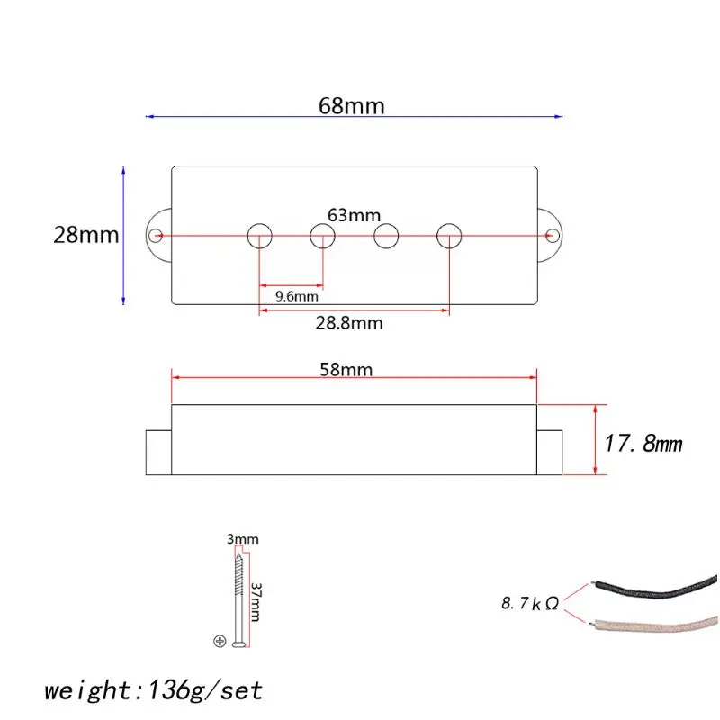 Открытый Alnico 5 PB P бас-пикап хамбакер звукосниматели 4 струны V Черный Запчасти Замена