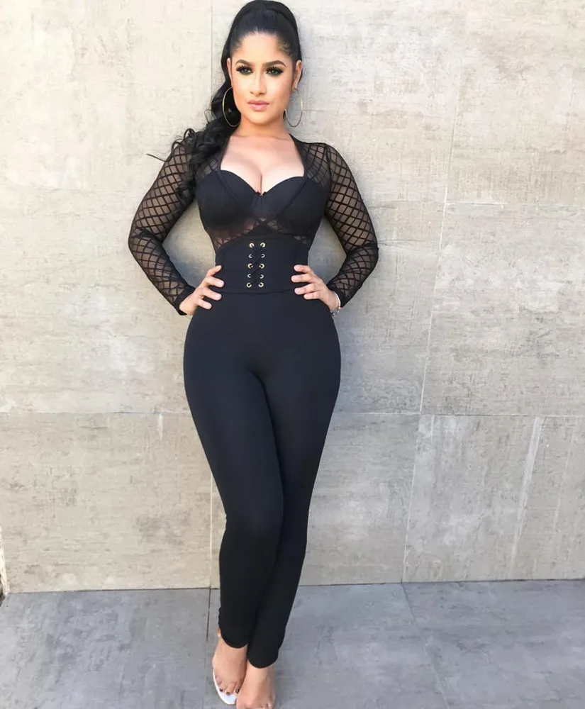 Lace Up Skinny Club Jumpsuit Sexy Women 