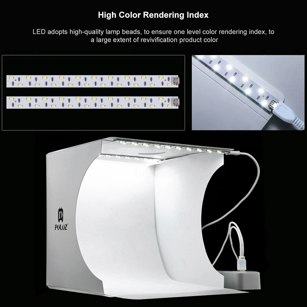 PULUZ Mini Photo Studio Kits 1/2LED Light Box photography Shooting Props Tent Softbox 6 Background Folding For DSLR SLR Camera photo studio box led photo lighting photo studio light tent