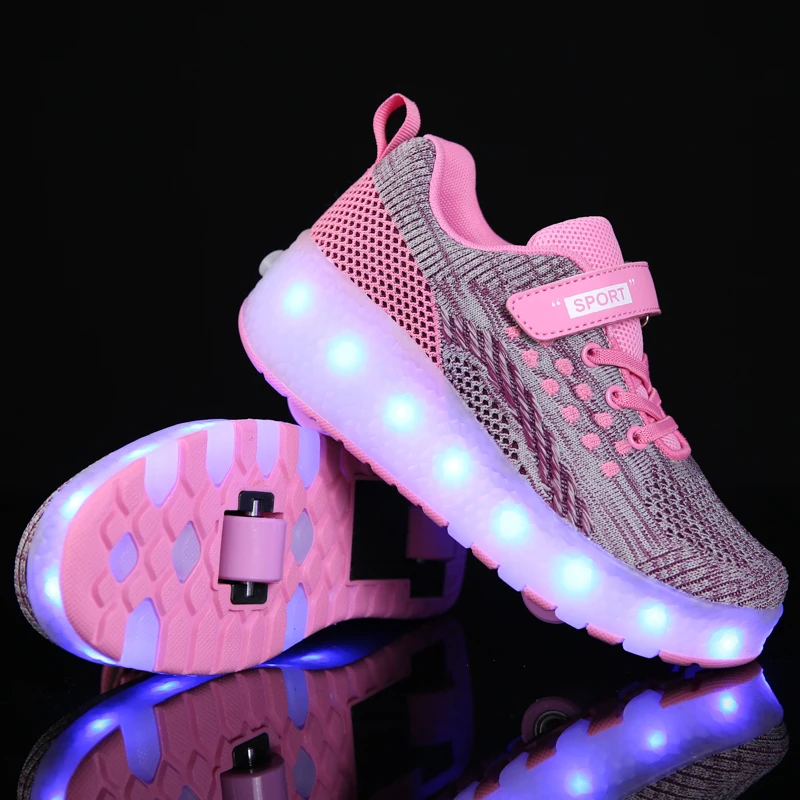 Heelies USB зарядка светодиодный Красочные Дети Мода кроссовки с два колеса роликовые коньки обувь для мальчиков и девочек