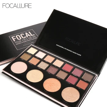 

FOCALLURE New Highly Pigmented Glitter Eye Shadow Flash Shimmer Eyeshadow With Bush Highlighter Palette Face Makeup Tools