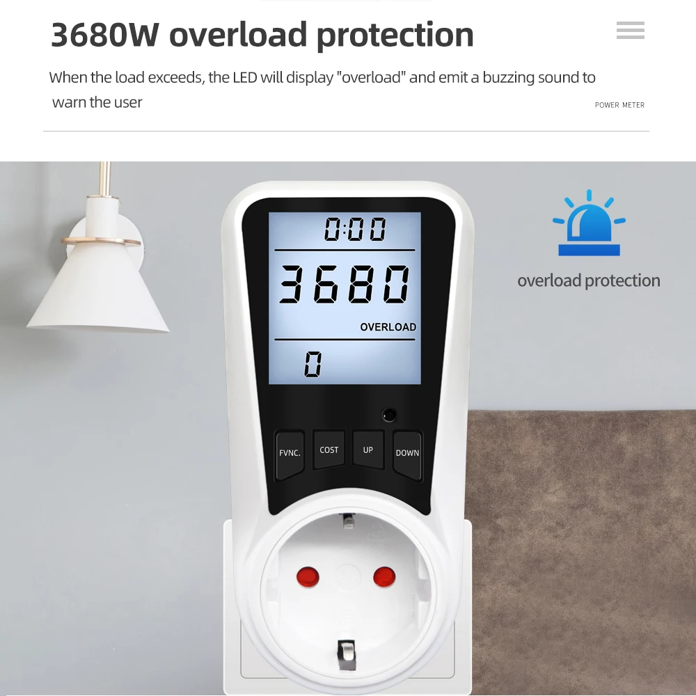 KETOTEK Wattmètre Prise Compteur D'Énergie, Consommation D'Énergie Avec Écran LCD Rétroéclairé, Prise De Consommation Électrique Protection Contre Les Surcharges 3680W