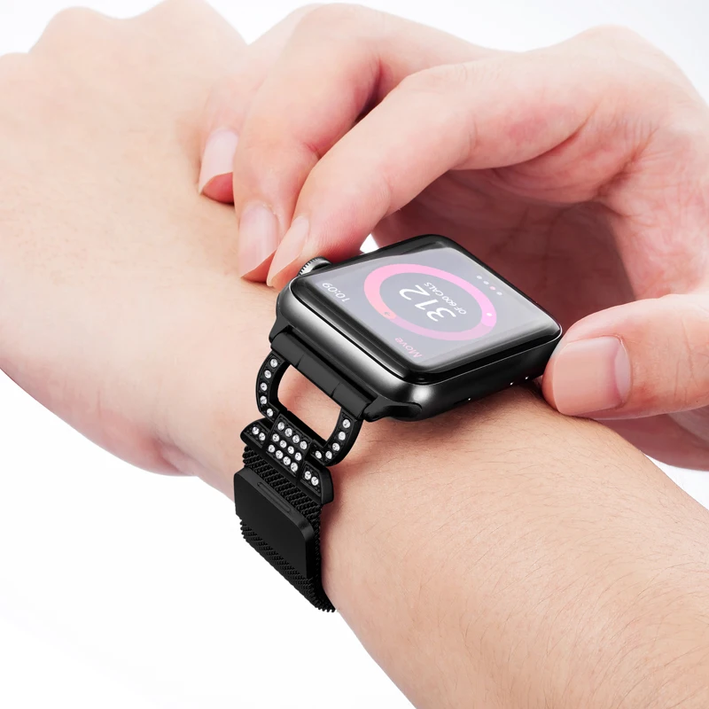 Ремешок для apple watch, ремешок 44 мм, 40 мм, Миланская петля, алмазный, для apple watch 4, 5, 3, браслет из нержавеющей стали iwatch, ремешок 42 мм, 38 мм
