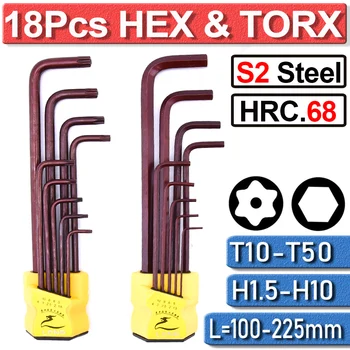 

Hexagon Keys Allen Wrench Twin Pack T10-50 S2 Steel H1.5-10 Ball-End Metric Allen Key 18Pcs Trx Star Long Torx Allen Key Set D40