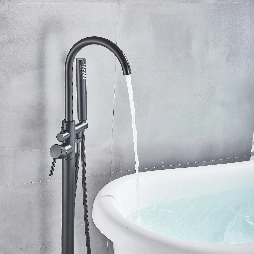 Bathtub Faucet Uythner Freestanding Bathtub Faucet Set Floor Standing Bath Mixer Tap Dual Handle Black Bathtub Tap For Bathroom Faucets