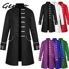 Для мужчин стимпанк Военная Винтаж Пальто Стенд воротник однобортный сплошной Готический куртки мужской с длинным рукавом тонкая одежда верхняя одежда