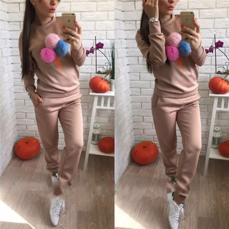 

Autumn New Style Fashion Casual Two Piece Set Long Sleeves Slim Jogging Sweat Pants Sportswear Female Tight Sport Suits