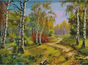 

11/14/16/18/27/22/25ct lovely counted cross stitch kit forest silver birch tree trail pathway