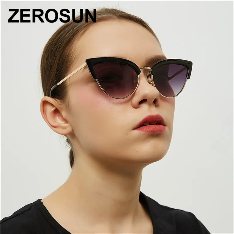 Zerosun кошачий глаз солнцезащитные очки женские маленькие солнцезащитные очки для женщин полуоправы винтажные оттенки стимпанк Ретро очки панка