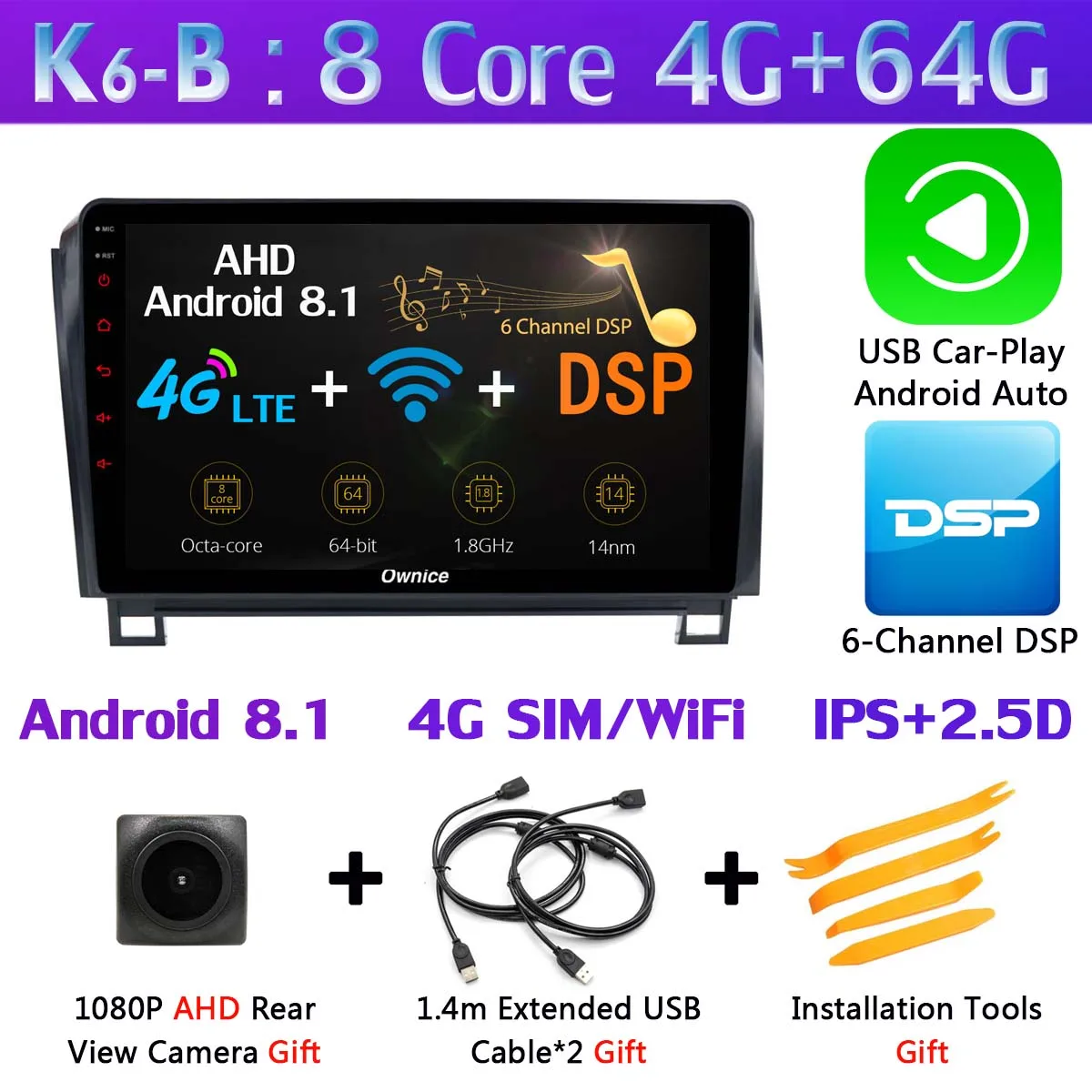K6-B-CarPlay 360 ° панорамный Android 9,0 8Core 4G+ 64G gps навигация Радио CarPlay SPDIF DSP Автомобильный мультимедийный плеер для Toyota Tundra Sequoia - Цвет: K6-B-CarPlay