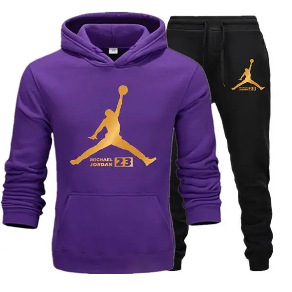 purple black Спортивный костюм, мужская спортивная одежда, флисовый костюм с капюшоном, костюм с надписью Jordan Malechandal hombre, весна, осень, зима, толстовка с капюшоном+ штаны, комплект - Цвет: purple black