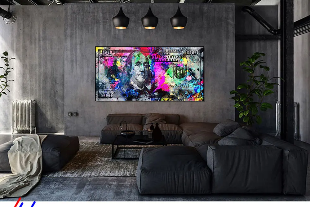 Wall Art Gold Modern Popular Colorful Hundred Money Canvas Painting Quadro Street Art Abstract Poster Wall Picture Home Decor