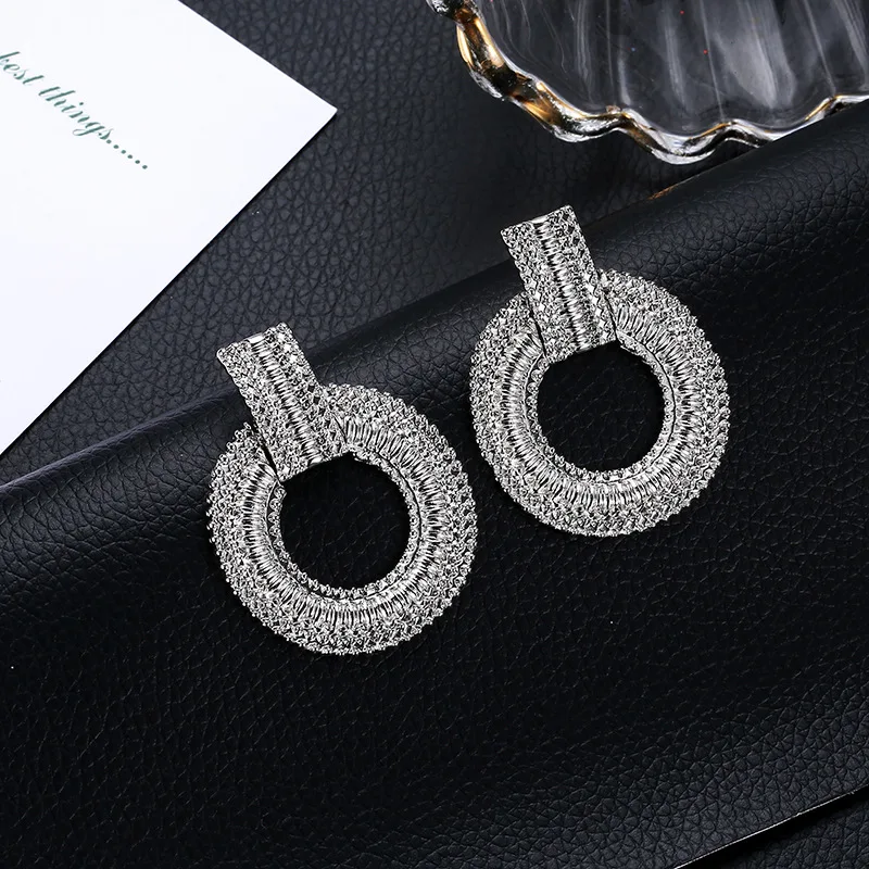 Cross-Border Hot Jewelry Euro-American Simple Temperament Geometric Ring Earrings Baitao Metal Electroplated Ring Earrings