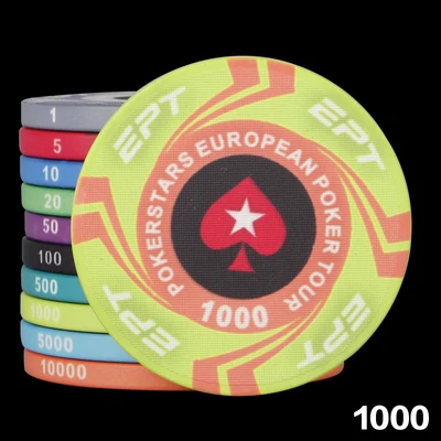 20 шт./лот ETP керамические покерные фишки Texas Hold'em Baccarat казино клубный игровой карты маджонг круглый персиковый конфетти «сердечки» набор настольной игры - Цвет: 1000 Face value
