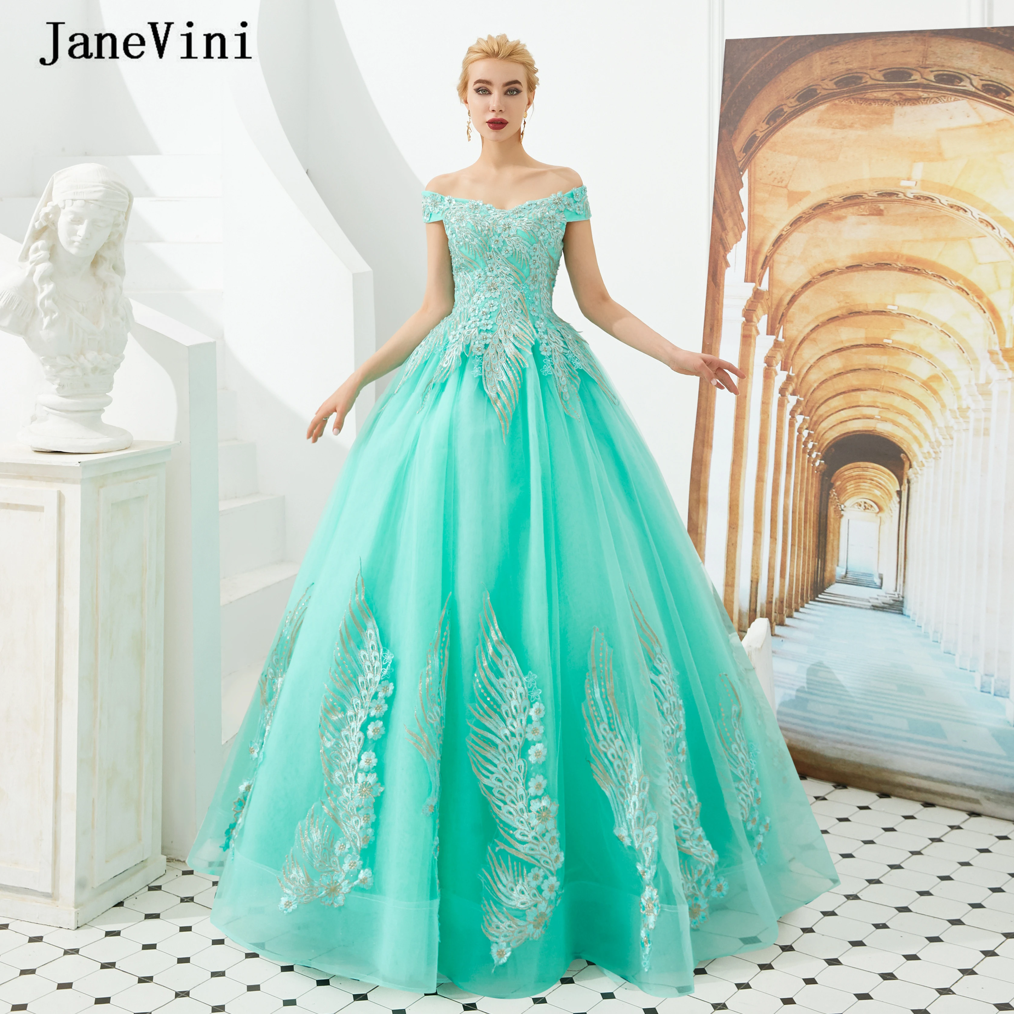 JaneVini Elegant Ball Gown Mint Green ...