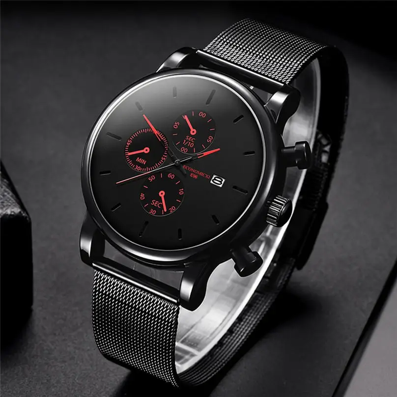 Mens Watches Quartz Watch Casual Fashion Slim Mesh Stainless Steel Waterproof Men Sport Watch 3N25 (13)